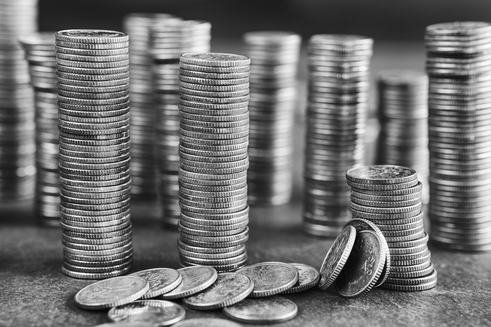 Black and White Picture of Coins Stacks